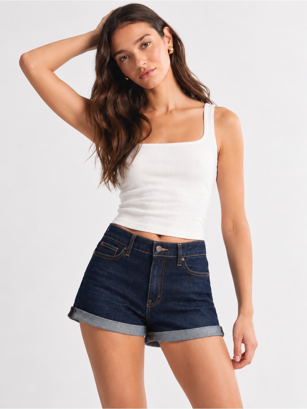 Abercrombie & Fitch High Rise Cuffed Denim Shorts Dark Wash Size 2 W26